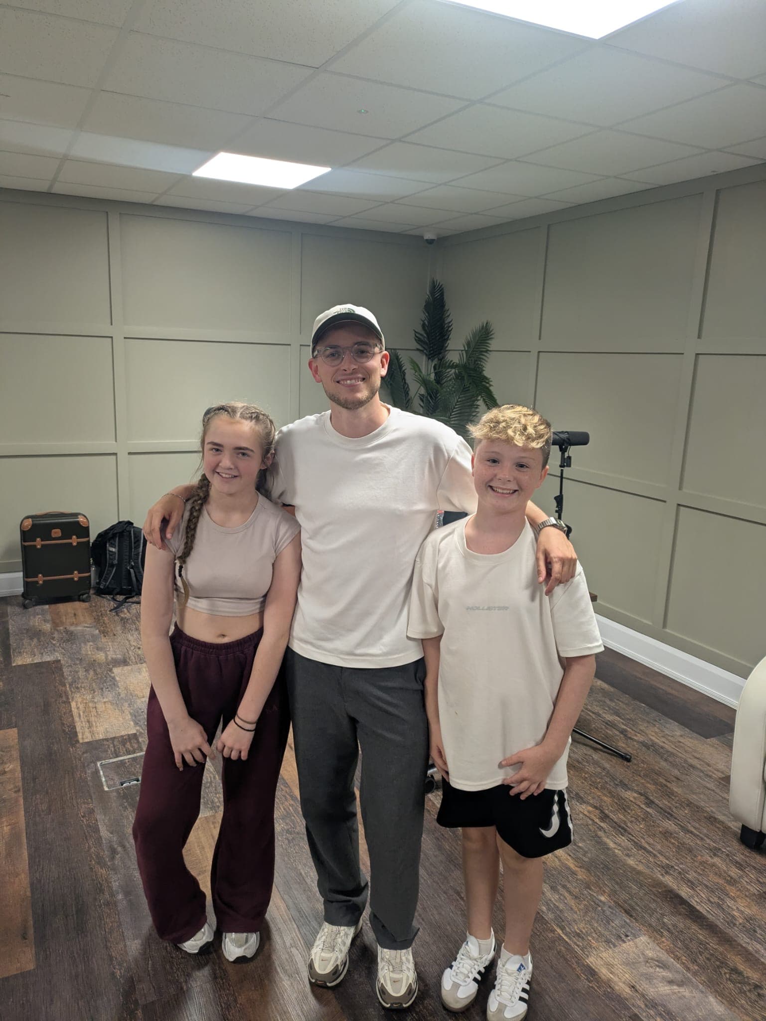 Remy Cooper with Naomi Gribben and Caleb Kirwan during the recording day in Dublin